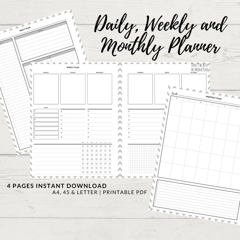 Daily Planner, Weekly Planner, Monthly Planner - Printable Planner With To Do Lists, Inserts & More