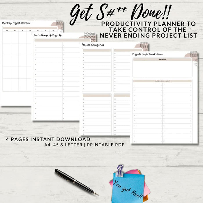 Get S#** Done Productivity & Project Planner Set, Printable Planner, To Do List Printable, Planner Insert, Organizational Planner, PDF