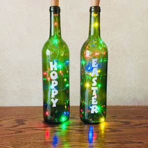 Hoppy Easter Vinyl Egg Wine Bottle With Twinkle Fairy Lights Powered From Cork
