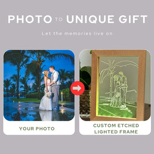 Custom Image Color Changing Lighted Wood Frame with Custom Photo Etched Into Acrylic, 7 Color Changing LED Lights - Gift Ready