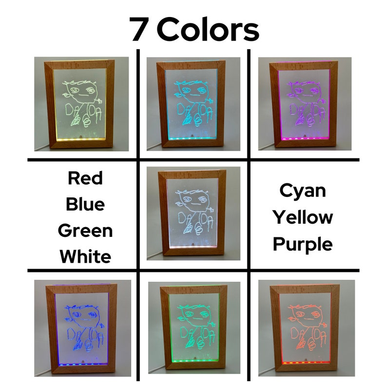 Childs Image Color Changing Lighted Wood Frame with Custom Photo Art Work Etched Into Acrylic, 7 Color Changing LED Lights - Gift Ready