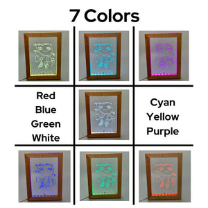 Childs Image Color Changing Lighted Wood Frame with Custom Photo Art Work Etched Into Acrylic, 7 Color Changing LED Lights - Gift Ready