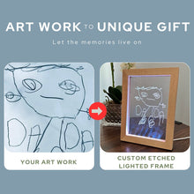 Load image into Gallery viewer, Childs Image Color Changing Lighted Wood Frame with Custom Photo Art Work Etched Into Acrylic, 7 Color Changing LED Lights - Gift Ready