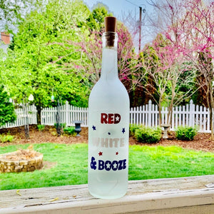 Red White and Booze Wine Bottle With or Without Twinkle Fairy Lights Powered From Cork
