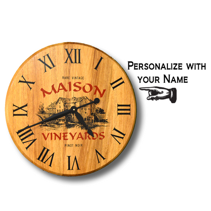 Personalized Clock, Vineyards Barrel Head Clock