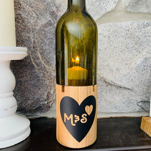 Personalized Heart Initials Cut Wine Bottle Candle Holder with Base
