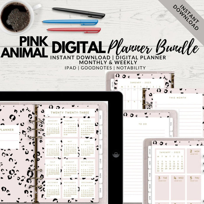 Pink Animal Print, Digital Planner, Weekly Planner, Monthly Planner, 2023 Planner, iPad Planner, GoodNotes Planner, Notability Planner