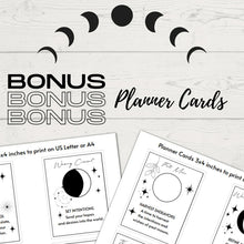Load image into Gallery viewer, Moon Phases Calendar, Goals &amp; Resolutions, Printable Planner, Planner Insert, 2023 Planner, Lunar Calendar, Monthly Planner, Moon Mapping, PDF