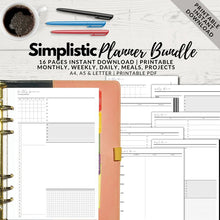 Load image into Gallery viewer, Simplistic Daily Planner Bundle, Weekly Planner, Monthly Planner, Printable Planner, Set of Planners, Planner Insert, 2023 Planner, PDF