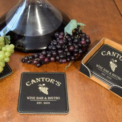 Wine Bar & Bistro Personalized Leather Coasters (6-Pack)