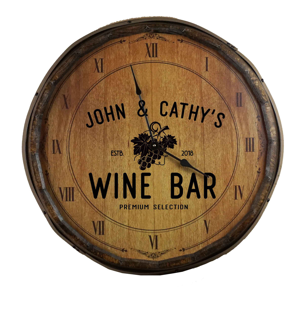Personalized Clock, Wine Grapes Quarter Barrel Clock – Wine Wicks & Gifts