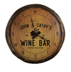 Personalized Clock, Wine Grapes Quarter Barrel Clock
